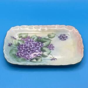 Antique T&V Limoges Hand‑Painted Floral Tray • Artist Signed • 3.75x5.75”